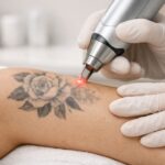 Laser tattoo removal treatment in Bel Air MD showing gradual fading of tattoo with advanced laser technology