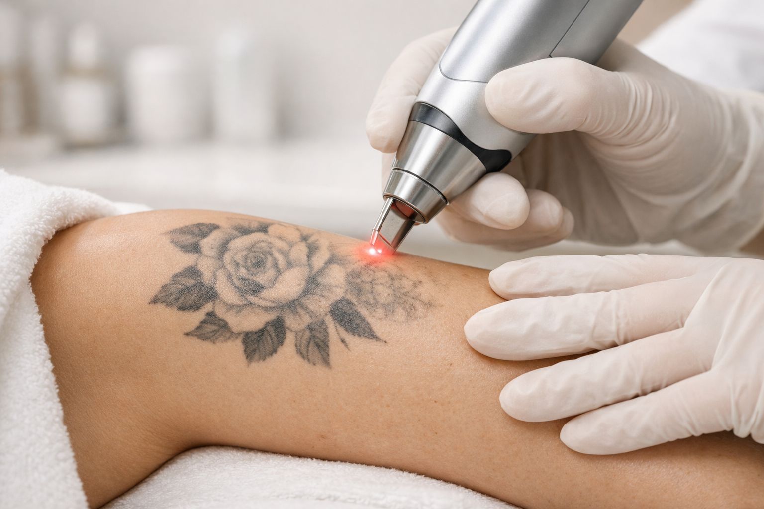 Laser tattoo removal treatment in Bel Air MD showing gradual fading of tattoo with advanced laser technology