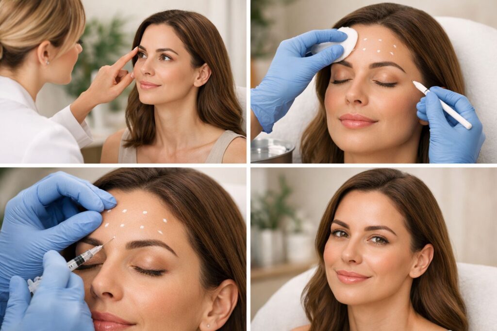 Botox treatment process steps for wrinkle reduction at med spa in Bel Air MD, USA