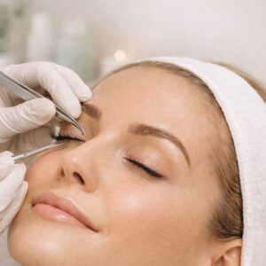 Eyelash enhancement treatment at Bala Medispa showing longer fuller lashes with professional application