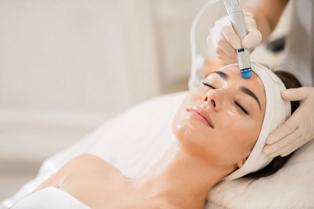 Hydrafacial treatment in Bel Air MD showing glowing hydrated skin and deep cleansing facial process