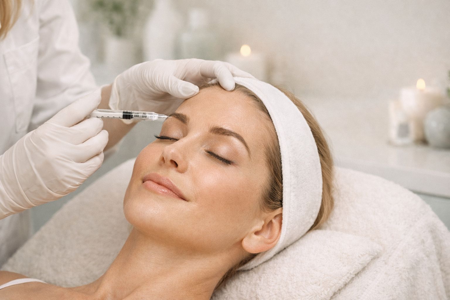 Botox and dermal filler injectable treatment on female face at Bala Medispa for wrinkle reduction and facial contouring