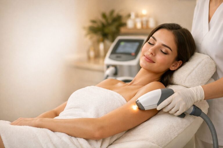 Woman receiving laser hair removal treatment at a medical spa in Bel Air MD with advanced laser technology for smooth hair-free skin
