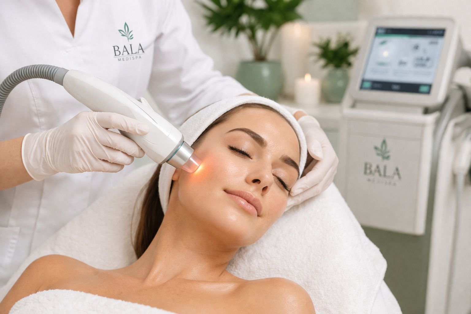 Laser treatment on female face at Bala Medispa using advanced aesthetic device for skin rejuvenation and pigmentation removal