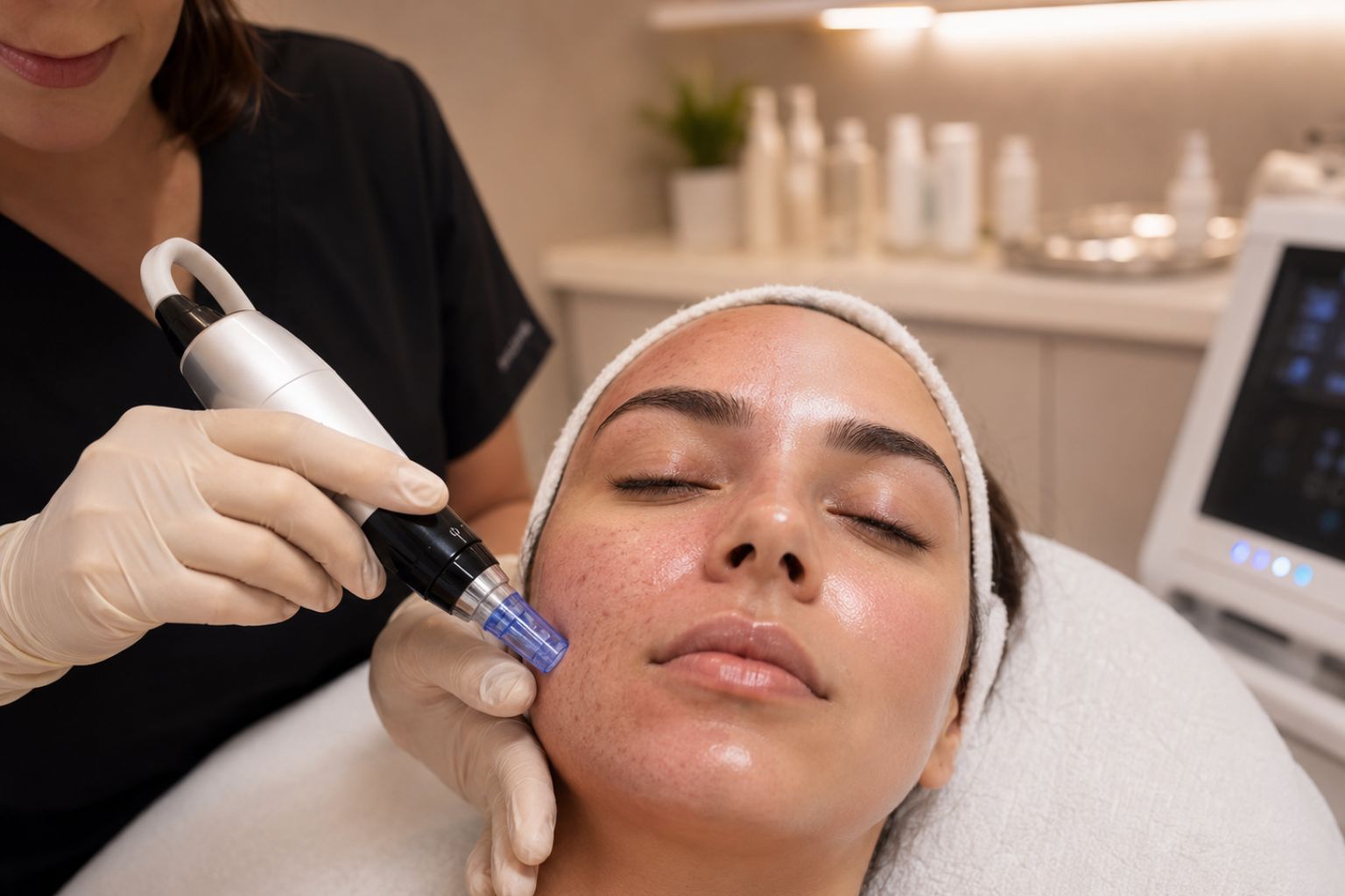 Microneedling treatment showing gradual skin rejuvenation and collagen improvement with dermapen device