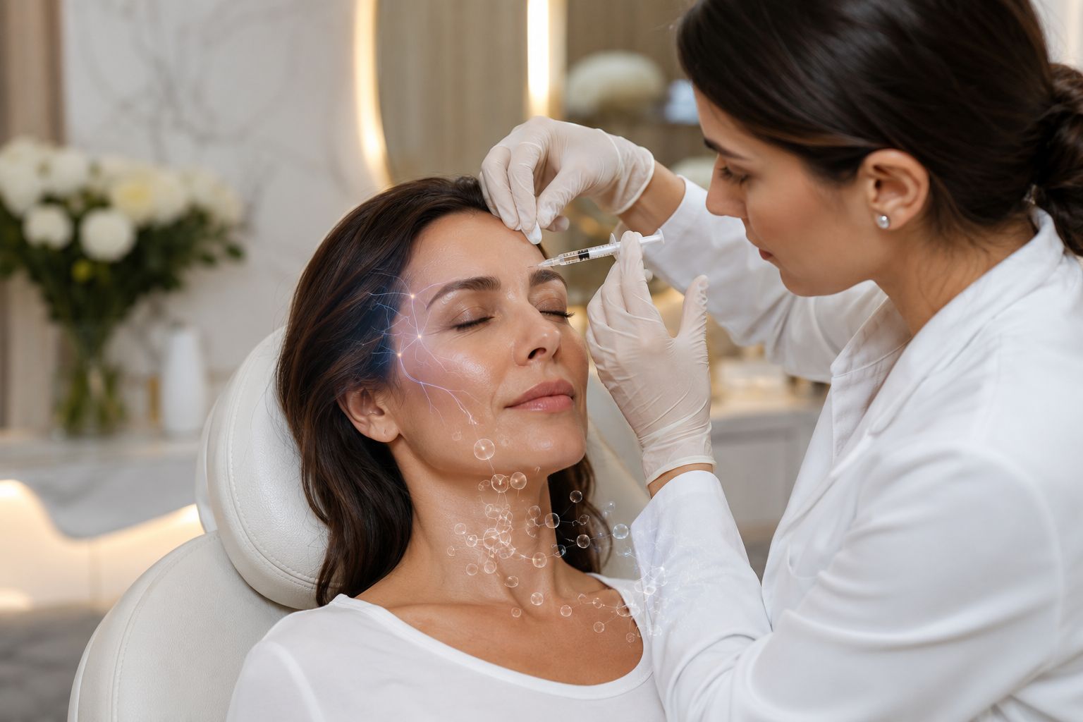 Licensed aesthetic provider performing a Botox treatment to reduce facial wrinkles and soften expression lines at Bala Medi Spa in Bel Air, MD.