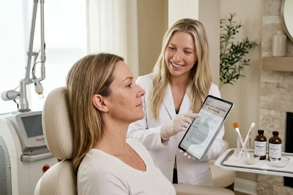 Fraxel vs chemical peel consultation for uneven skin tone in Bel Air, MD