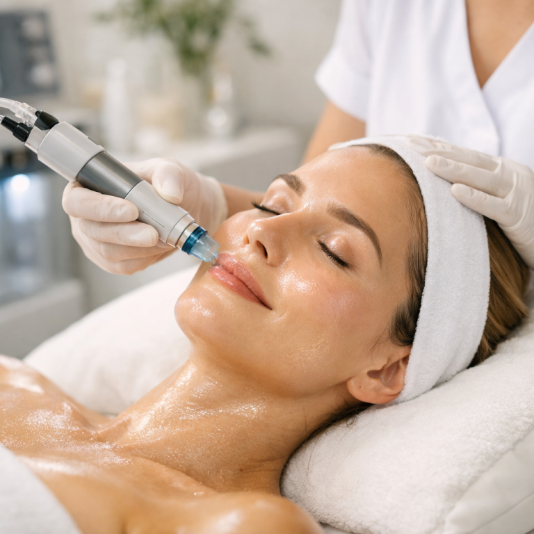 Medical HydraFacial treatment in Bel Air MD showing glowing hydrated skin and deep cleansing process