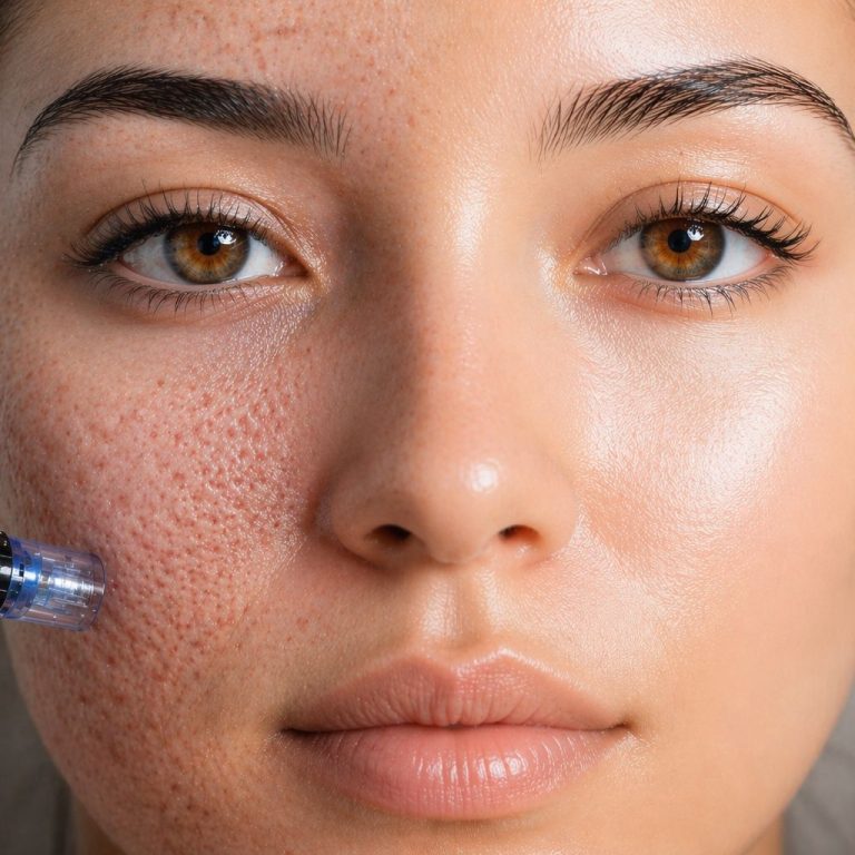 Microneedling for collagen boost in Bel Air MD showing acne scars and skin rejuvenation with dermapen treatment